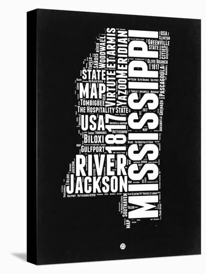 Mississippi Black and White Map-NaxArt-Stretched Canvas