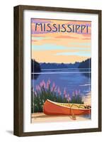 Mississippi - Canoe and Lake-Lantern Press-Framed Art Print