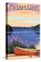 Mississippi - Canoe and Lake-Lantern Press-Stretched Canvas