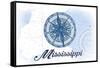 Mississippi - Compass - Blue - Coastal Icon-Lantern Press-Framed Stretched Canvas