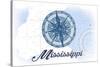 Mississippi - Compass - Blue - Coastal Icon-Lantern Press-Stretched Canvas