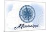 Mississippi - Compass - Blue - Coastal Icon-Lantern Press-Mounted Premium Giclee Print