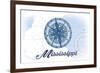 Mississippi - Compass - Blue - Coastal Icon-Lantern Press-Framed Art Print