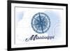 Mississippi - Compass - Blue - Coastal Icon-Lantern Press-Framed Art Print