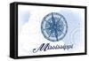 Mississippi - Compass - Blue - Coastal Icon-Lantern Press-Framed Stretched Canvas