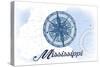 Mississippi - Compass - Blue - Coastal Icon-Lantern Press-Stretched Canvas