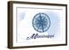 Mississippi - Compass - Blue - Coastal Icon-Lantern Press-Framed Art Print