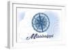 Mississippi - Compass - Blue - Coastal Icon-Lantern Press-Framed Art Print