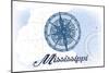 Mississippi - Compass - Blue - Coastal Icon-Lantern Press-Mounted Art Print