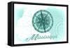 Mississippi - Compass - Teal - Coastal Icon-Lantern Press-Framed Stretched Canvas