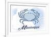 Mississippi - Crab - Blue - Coastal Icon-Lantern Press-Framed Art Print