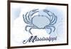 Mississippi - Crab - Blue - Coastal Icon-Lantern Press-Framed Art Print