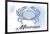 Mississippi - Crab - Blue - Coastal Icon-Lantern Press-Framed Art Print