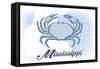 Mississippi - Crab - Blue - Coastal Icon-Lantern Press-Framed Stretched Canvas