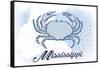 Mississippi - Crab - Blue - Coastal Icon-Lantern Press-Framed Stretched Canvas