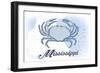 Mississippi - Crab - Blue - Coastal Icon-Lantern Press-Framed Art Print