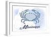 Mississippi - Crab - Blue - Coastal Icon-Lantern Press-Framed Art Print