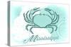 Mississippi - Crab - Teal - Coastal Icon-Lantern Press-Stretched Canvas