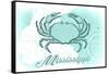 Mississippi - Crab - Teal - Coastal Icon-Lantern Press-Framed Stretched Canvas