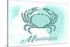 Mississippi - Crab - Teal - Coastal Icon-Lantern Press-Stretched Canvas