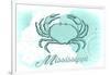 Mississippi - Crab - Teal - Coastal Icon-Lantern Press-Framed Art Print