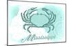Mississippi - Crab - Teal - Coastal Icon-Lantern Press-Mounted Art Print