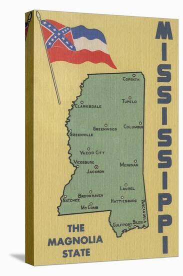 Mississippi - Detailed Map of State-Lantern Press-Stretched Canvas