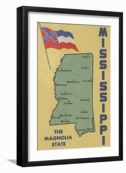 Mississippi - Detailed Map of State-Lantern Press-Framed Art Print