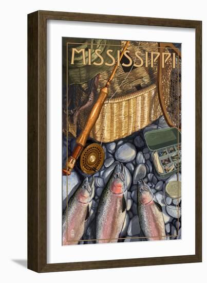 Mississippi - Fishing Still Life-Lantern Press-Framed Art Print