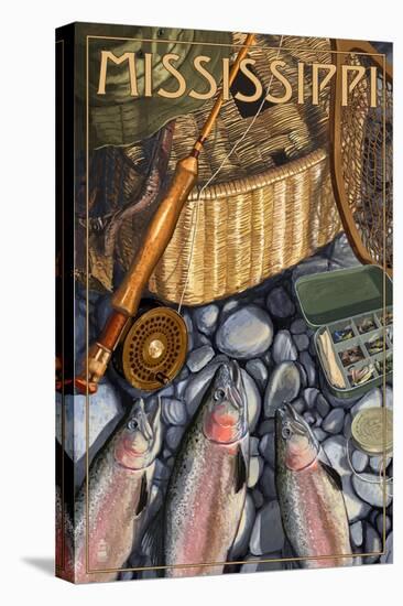 Mississippi - Fishing Still Life-Lantern Press-Stretched Canvas