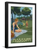 Mississippi - Lake and Picnic Scene-Lantern Press-Framed Art Print