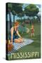 Mississippi - Lake and Picnic Scene-Lantern Press-Stretched Canvas