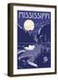 Mississippi - Lake at Night-Lantern Press-Framed Art Print