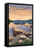 Mississippi - Lake Sunrise Scene-Lantern Press-Framed Stretched Canvas