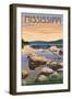 Mississippi - Lake Sunrise Scene-Lantern Press-Framed Art Print