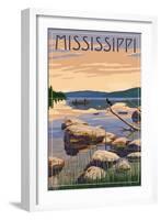 Mississippi - Lake Sunrise Scene-Lantern Press-Framed Art Print