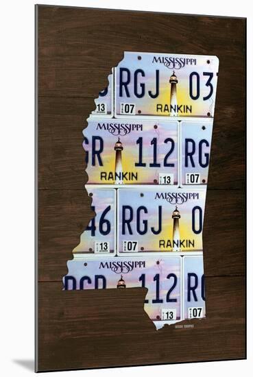 Mississippi License Plate Map-Design Turnpike-Mounted Giclee Print