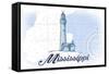 Mississippi - Lighthouse - Blue - Coastal Icon-Lantern Press-Framed Stretched Canvas