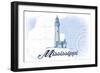 Mississippi - Lighthouse - Blue - Coastal Icon-Lantern Press-Framed Art Print