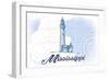 Mississippi - Lighthouse - Blue - Coastal Icon-Lantern Press-Framed Art Print