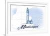 Mississippi - Lighthouse - Blue - Coastal Icon-Lantern Press-Framed Art Print