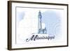 Mississippi - Lighthouse - Blue - Coastal Icon-Lantern Press-Framed Art Print