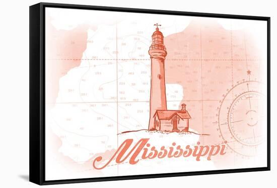 Mississippi - Lighthouse - Coral - Coastal Icon-Lantern Press-Framed Stretched Canvas