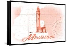 Mississippi - Lighthouse - Coral - Coastal Icon-Lantern Press-Framed Stretched Canvas