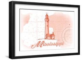 Mississippi - Lighthouse - Coral - Coastal Icon-Lantern Press-Framed Art Print