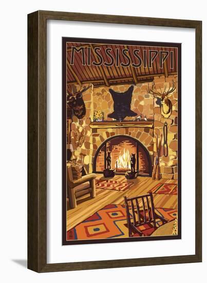 Mississippi - Lodge Interior-Lantern Press-Framed Art Print