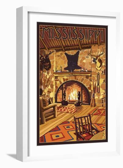 Mississippi - Lodge Interior-Lantern Press-Framed Art Print