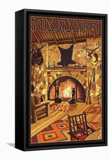Mississippi - Lodge Interior-Lantern Press-Framed Stretched Canvas