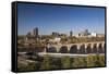 Mississippi River and City Skyline, Minneapolis, Minnesota, USA-Walter Bibikow-Framed Stretched Canvas