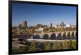 Mississippi River and City Skyline, Minneapolis, Minnesota, USA-Walter Bibikow-Framed Photographic Print